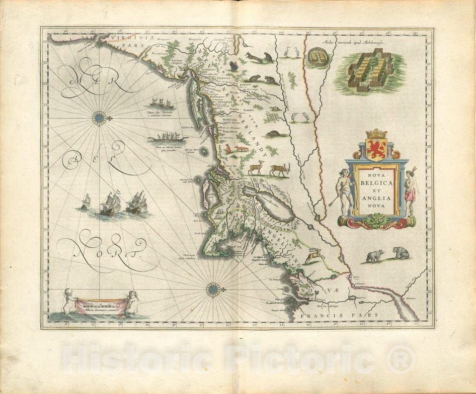 Historical Map, 1650 Nova Belgica et Anglia Nova, Vintage Wall Art