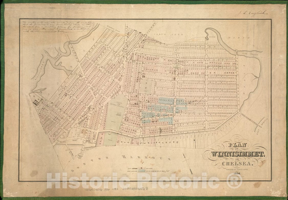 Historical Map, 1836 Plan of Winnisimmet, in Chelsea, Vintage Wall Art