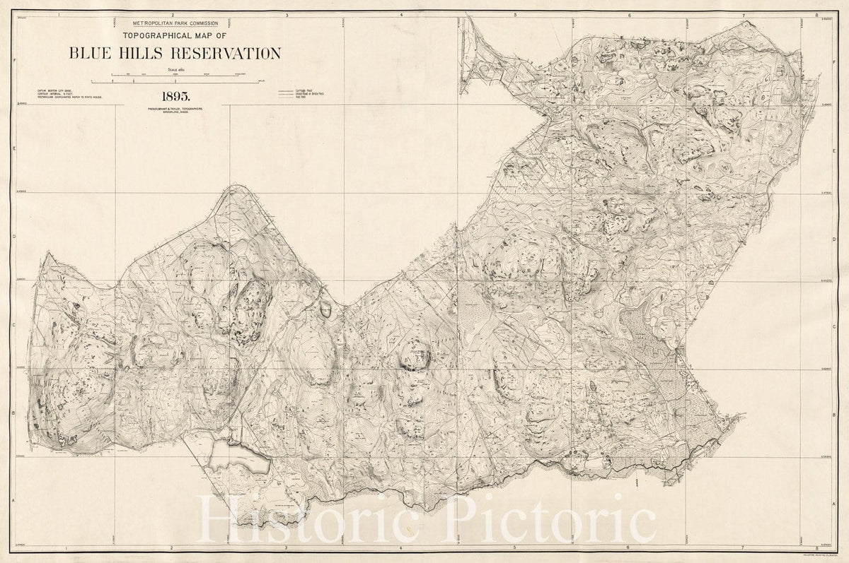 Historical Map, 1895 Topographical map of Blue Hills Reservation, Vintage Wall Art