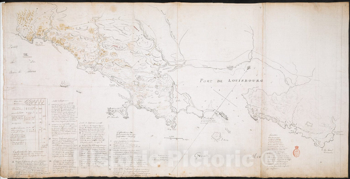 Historical Map, ca. 1758 [Plan de Louisburgh, et partie de la baye de Gabarus], Vintage Wall Art
