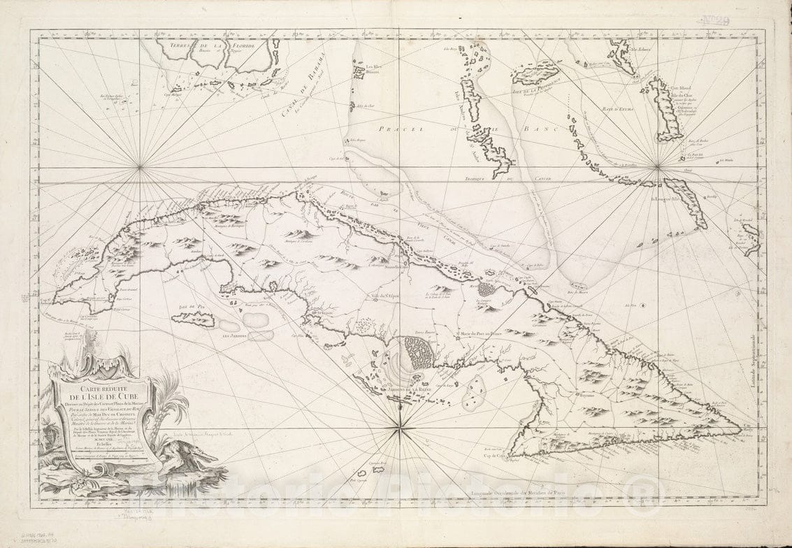 Historical Map, 1762 Carte reIduite de l'isle de Cube, Vintage Wall Art