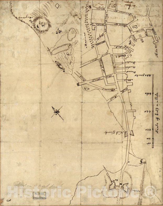 Historical Map, 1775 Boston, S. West part : No. 25, Vintage Wall Art