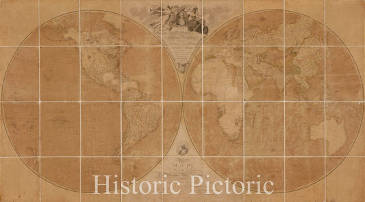 Historical Map, 1794 A map of The World on a globular Projection : exhibiting Particularly The Nautical researches of Captain James Cook, F.R.S, Vintage Wall Art