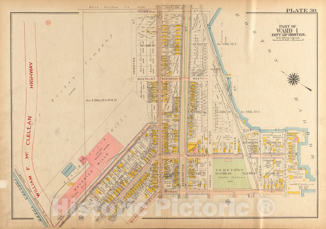 Historical Map, 1922 Atlas of The City of Boston, Charlestown and East Boston : Plate 30, Vintage Wall Art