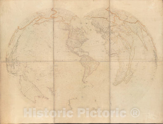 Historical Map, 1850 [Map of The World on a polyconic Projection], Vintage Wall Art