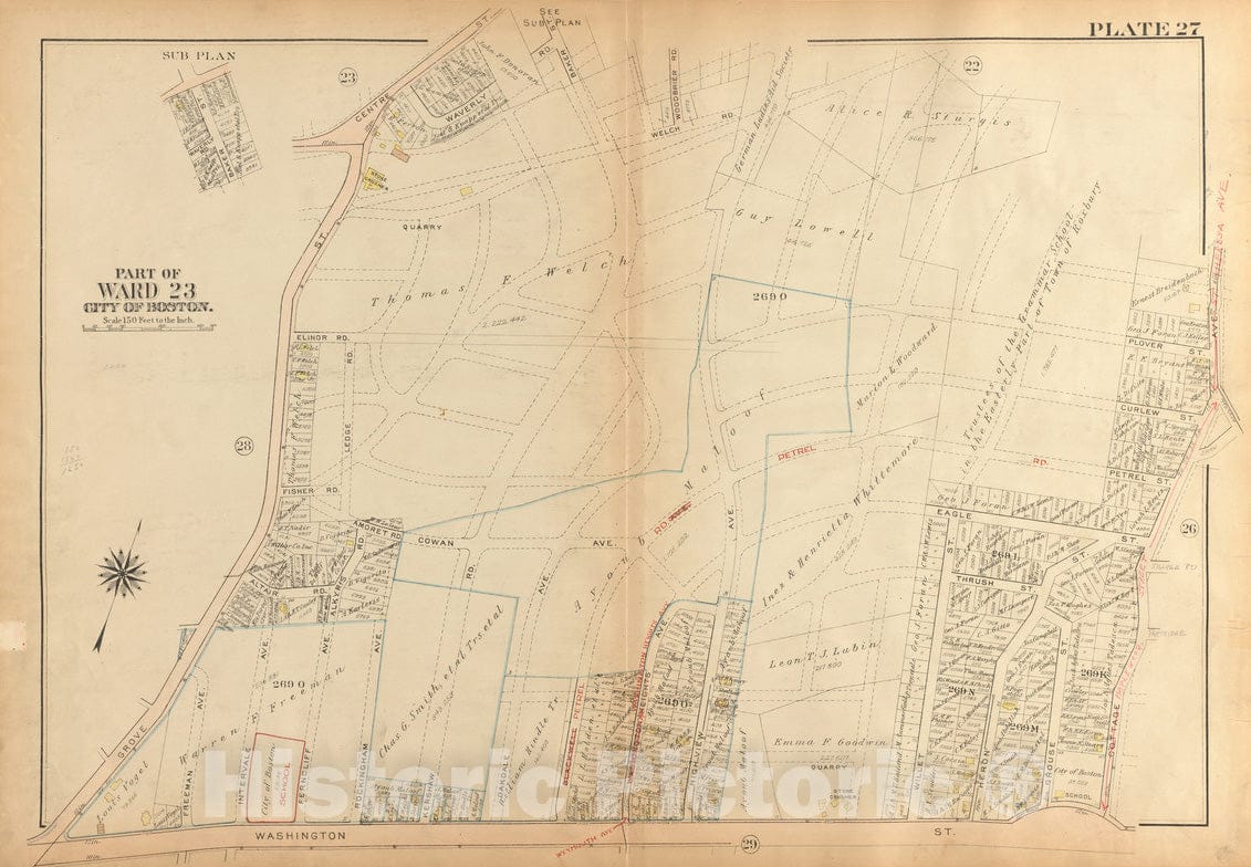Historical Map, 1924 Atlas of the city of Boston, West Roxbury : plate 27, Vintage Wall Art