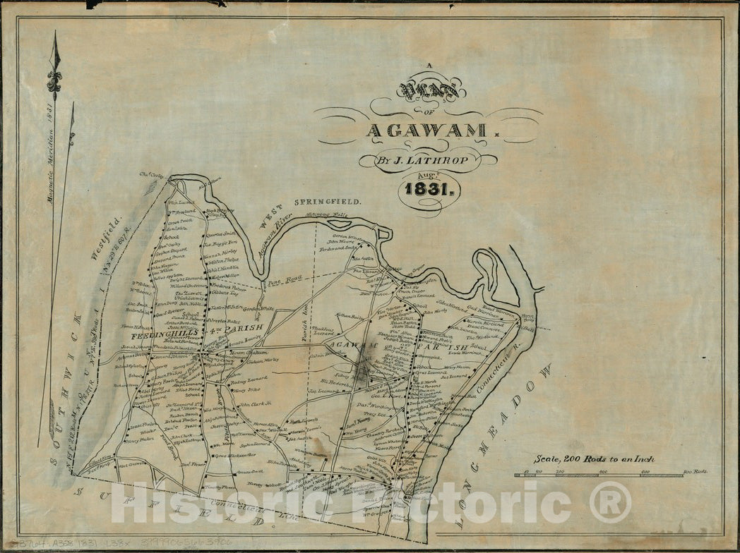 Historical Map, 1831 A Plan of Agawam, Vintage Wall Art