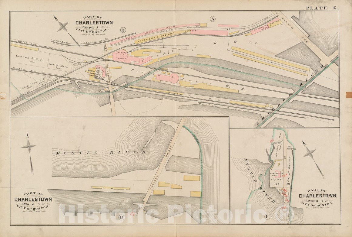 Historical Map, 1885 Atlas of The City of Boston : Charlestown and Brighton : Plate G, Vintage Wall Art