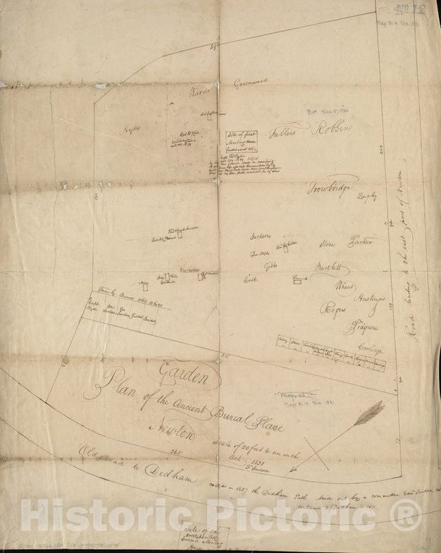 Historical Map, 1831 Plan of The Ancient Burial Place Newton, Vintage Wall Art