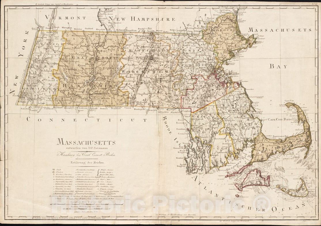 Historical Map, 1797 Massachusetts, Vintage Wall Art