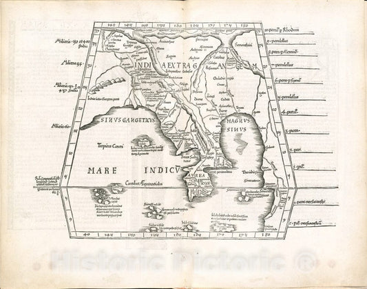 Historical Map, 1525 Tabula XI Asiae, Vintage Wall Art