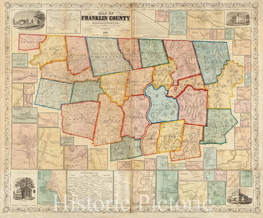Historical Map, 1858 Map of Franklin County, Massachusetts : Based Upon The Trigonometrical Survey of The State, Vintage Wall Art