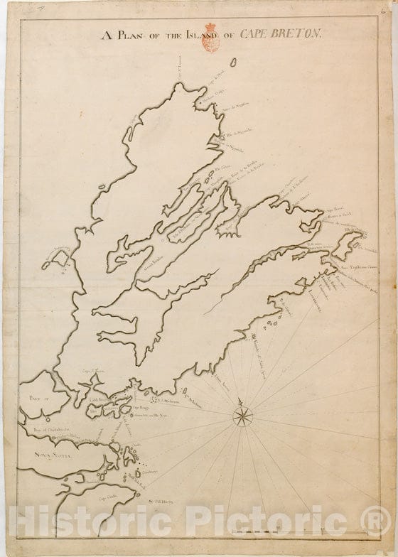 Historical Map, 1765 A Plan of The Island of Cape Breton, Vintage Wall Art