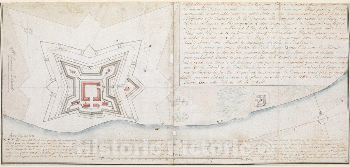 Historical Map, 1738 [Map of The Proposed Fort and Adjacent Redoubt on Saint Simons Island], Vintage Wall Art