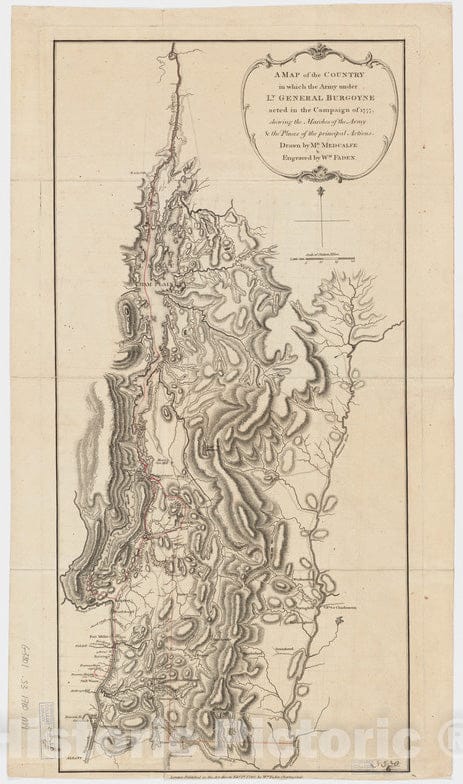 Historical Map, 1780 A map of The Country in which The Army Under Lt. General Burgoyne acted in The Campaign of 1777 : shewing The marches of The Army, Vintage Wall Art