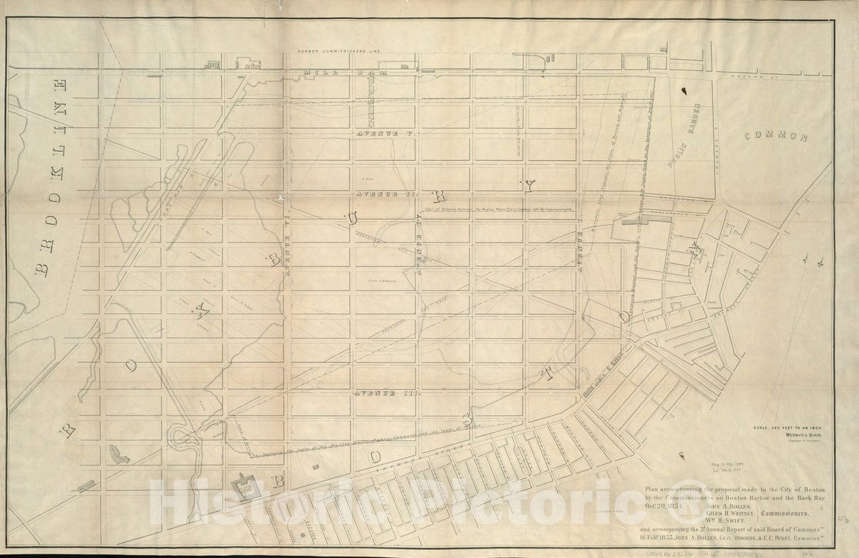 Historical Map, 1854 Plan accompanying The Proposal Made to The City of Boston by The Commissioners on Boston Harbor and The Back Bay Octr. 20, 1854, Vintage Wall Art