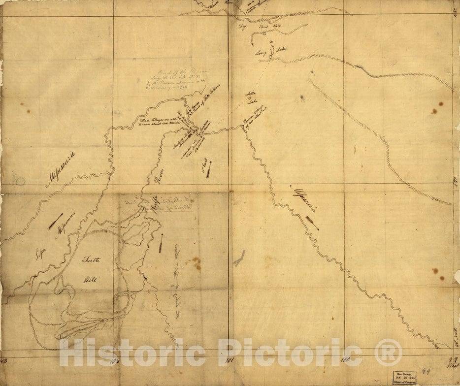Historical Map, 1798 Bend of The Missouri River, Vintage Wall Art
