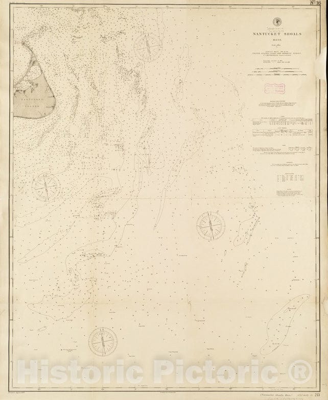 Historical Map, 1893 Nantucket Shoals, Mass, Vintage Wall Art