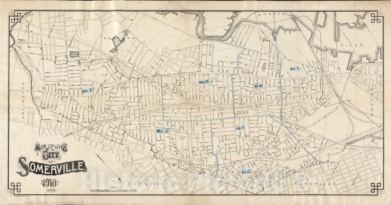 Historical Map, 1910 Map of the City of Somerville, Vintage Wall Art