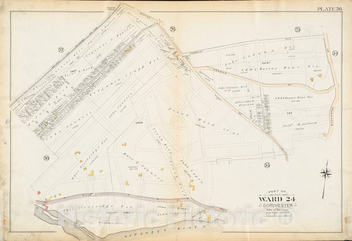 Historical Map, 1894 Atlas of The City of Boston : Dorchester, Mass. : Plate 36, Vintage Wall Art