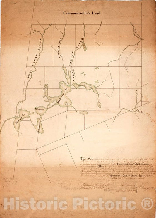Historical Map, 1794 This Plan Represents Within The red Lines Twenty Two townships of Land situate Between The Million Acres Located on The River Kennebeck, Vintage Wall Art