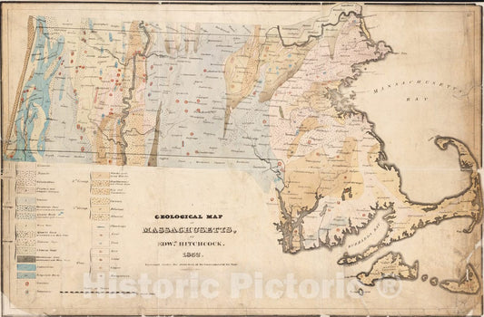 Historical Map, 1832 Geological map of Massachusetts, Vintage Wall Art