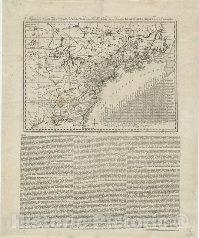 Historical Map, 1776 Allgemeine Charte von Nord America ALS den Sitz des krieges zwischen den Konigl. ENGL. truppen u: den provinzialen, Vintage Wall Art