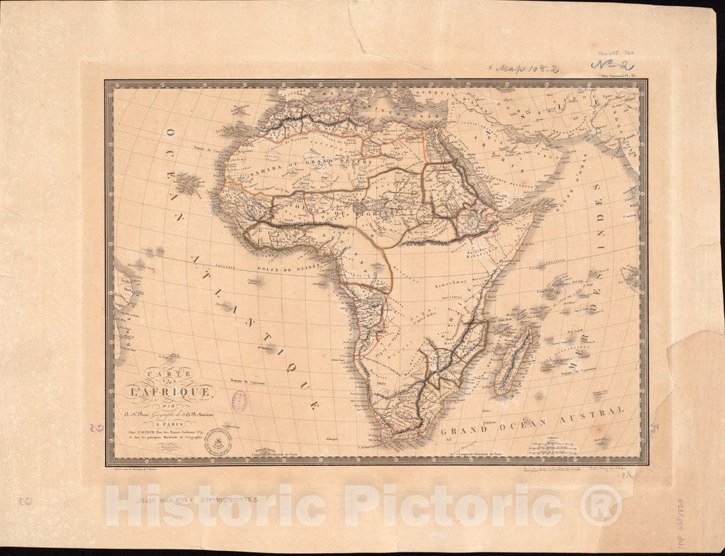 Historical Map, 1822 Carte de l'Afrique, Vintage Wall Art