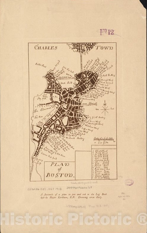 Historical Map, 1912 Plan of Boston, Vintage Wall Art