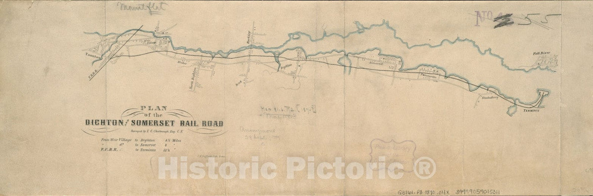 Historical Map, 1870 Plan of The Dighton and Somerset Rail Road, Vintage Wall Art