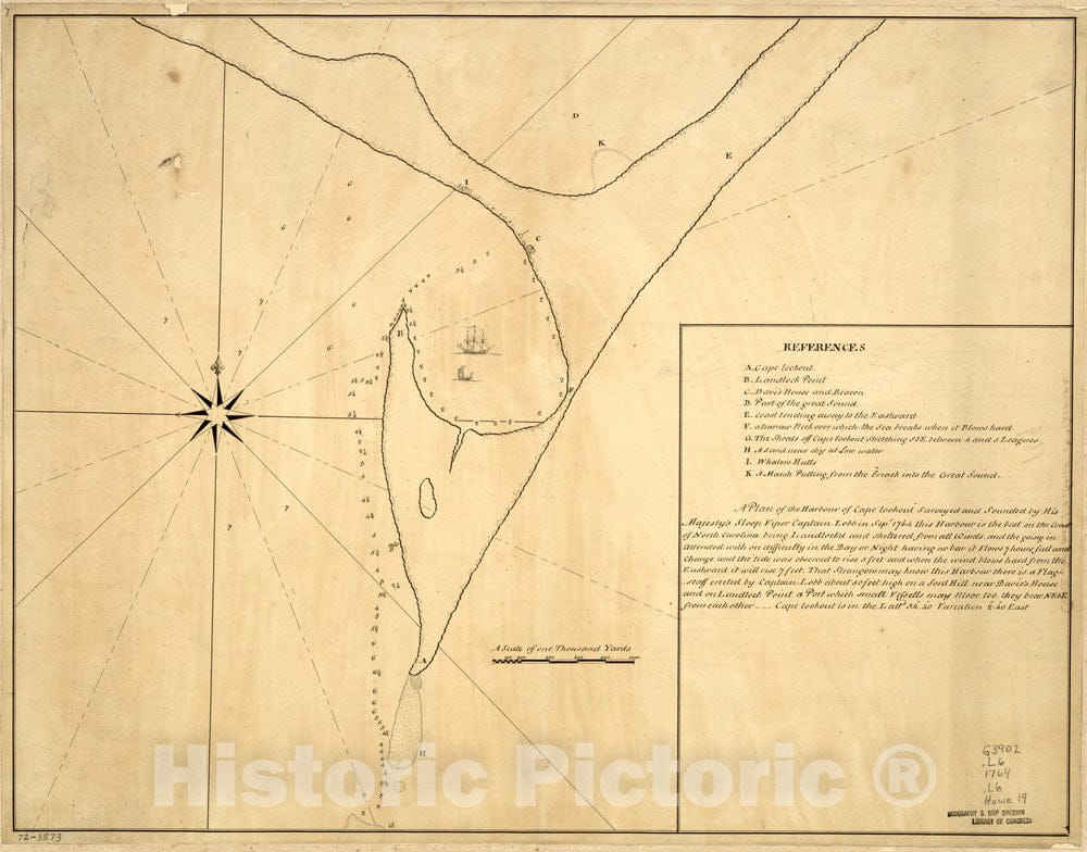 Historical Map, ca. 1764 A Plan of The Harbour of Cape Lookout surveyed and Sounded by His Majesty's sloop Viper, Vintage Wall Art