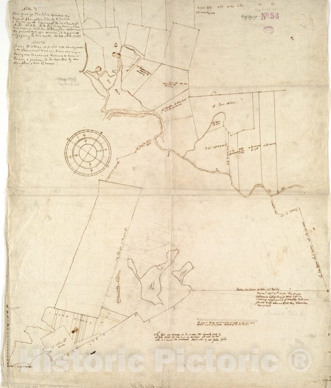 Historical Map, [an Unfinished tracing of Joshua Fisher's Copy on Parchment of Oliver's Paper plat of Land in Dorchester, Made in 1661], Vintage Wall Art