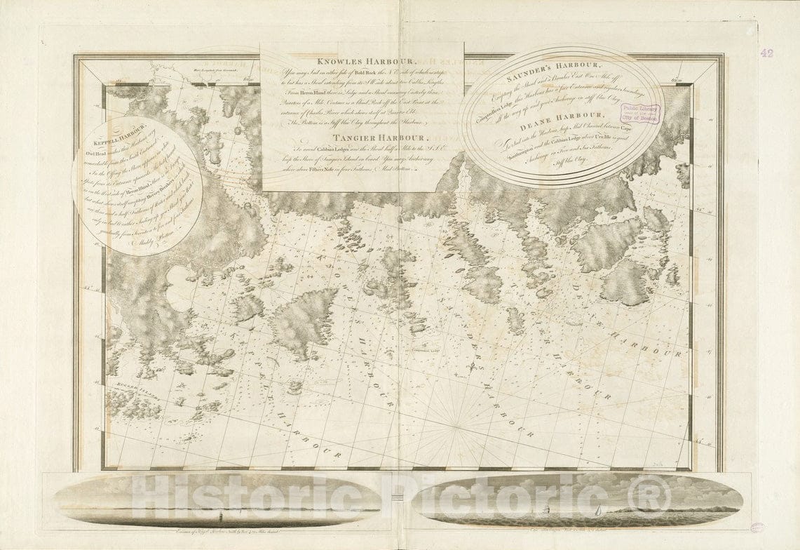 Historical Map, 1770-1779 Keppell Harbour : Knowles Harbour ; Tangier Harbour ; Saunder's Harbour ; Deane Harbour, Vintage Wall Art