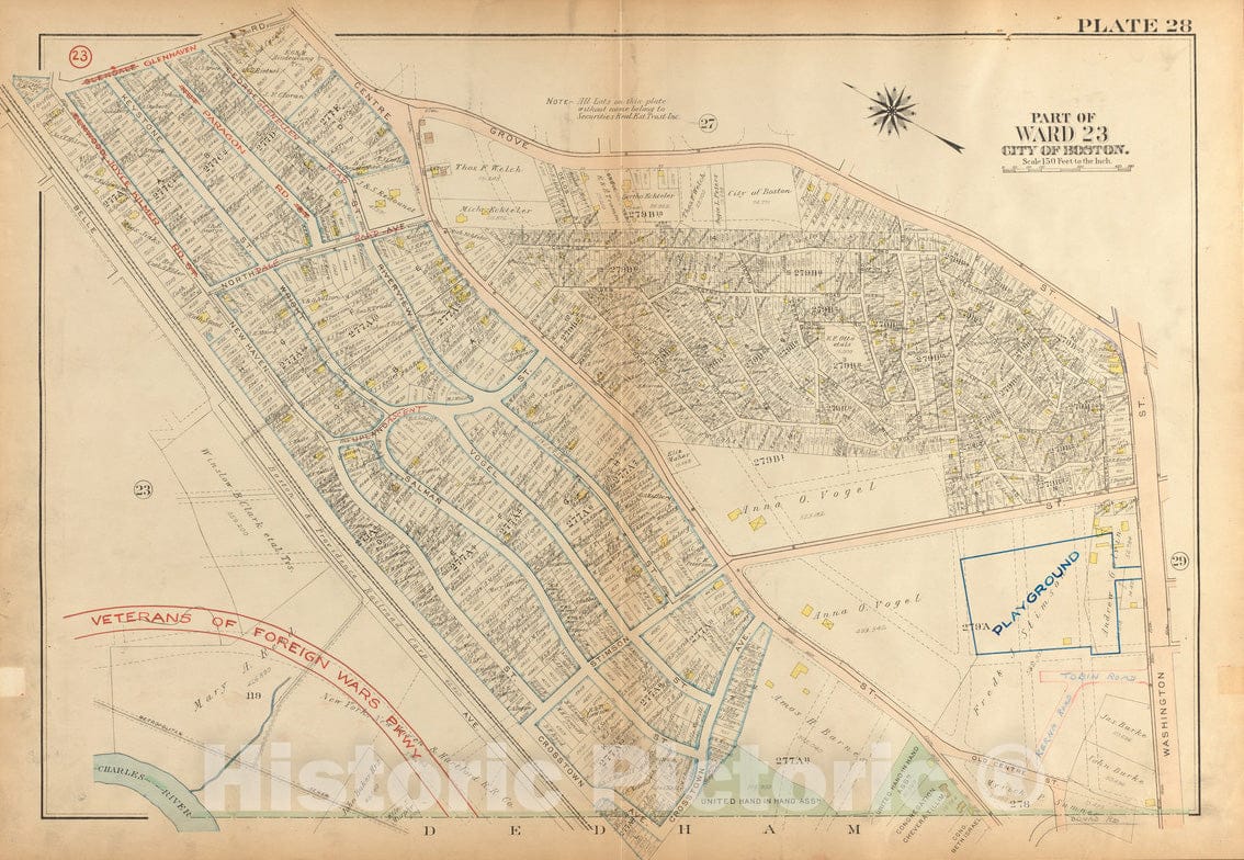 Historical Map, 1924 Atlas of The City of Boston, West Roxbury : Plate 28, Vintage Wall Art