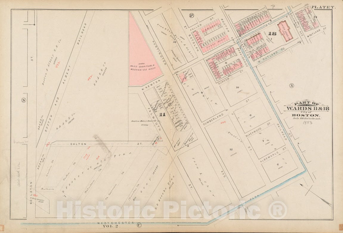 Historical Map, 1883 Atlas of The City of Boston : City Proper : Plate T, Vintage Wall Art