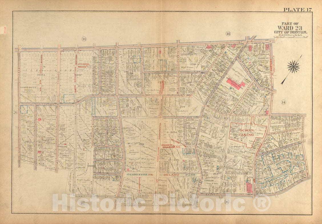 Historical Map, Atlas of The City of Boston, West Roxbury : Plate 17, Vintage Wall Art