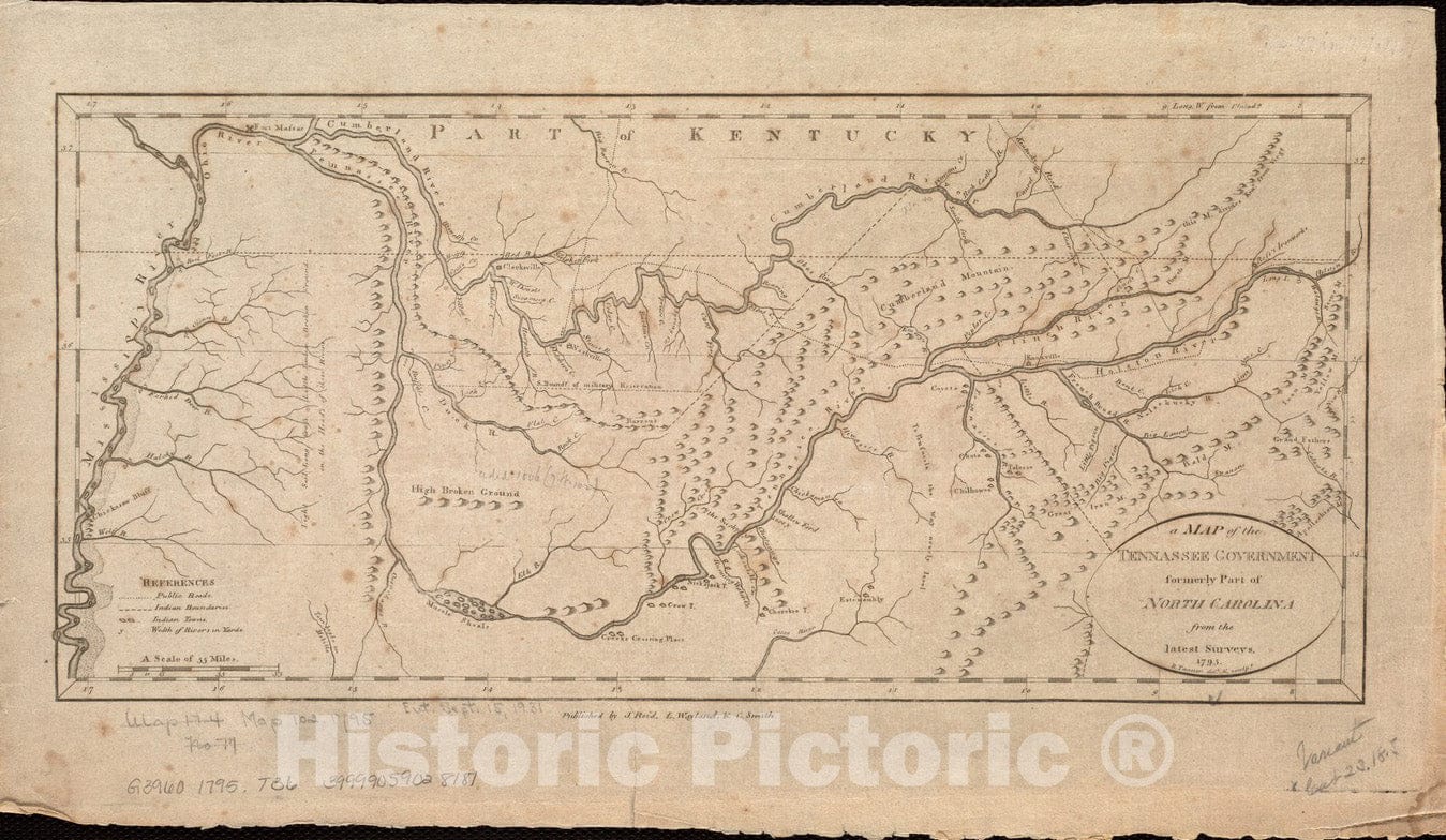 Historical Map, 1795 A map of The Tennassee Government Formerly a Part of North Carolina from The Latest surveys, Vintage Wall Art
