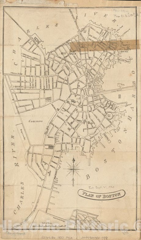 Historical Map, ca. 1807 Plan of Boston, Vintage Wall Art