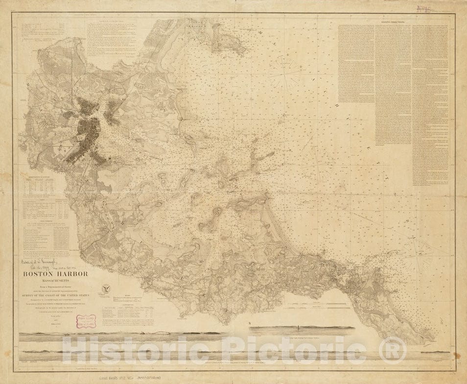 Historical Map, 1872 Boston Harbor, Massachusetts, Vintage Wall Art