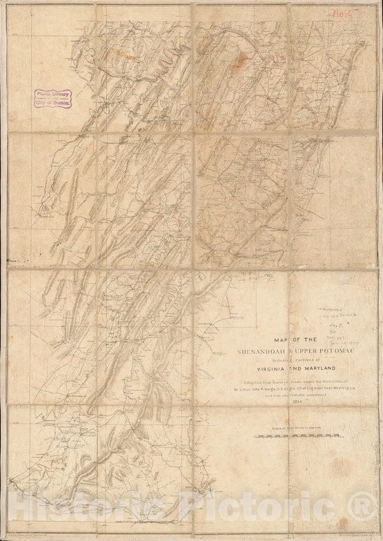 Historical Map, 1864 Map of the Shenandoah & Upper Potomac including portions of Virginia and Maryland, Vintage Wall Art
