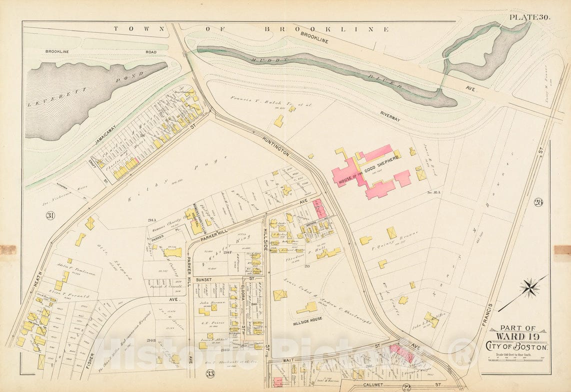 Historical Map, 1895 Atlas of The City of Boston, Boston Proper and Roxbury : Plate 30, Vintage Wall Art