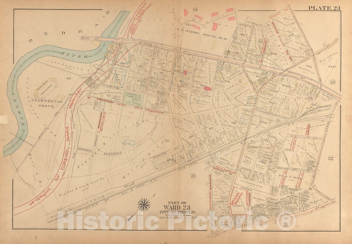 Historical Map, 1924 Atlas of The City of Boston, West Roxbury : Plate 23, Vintage Wall Art