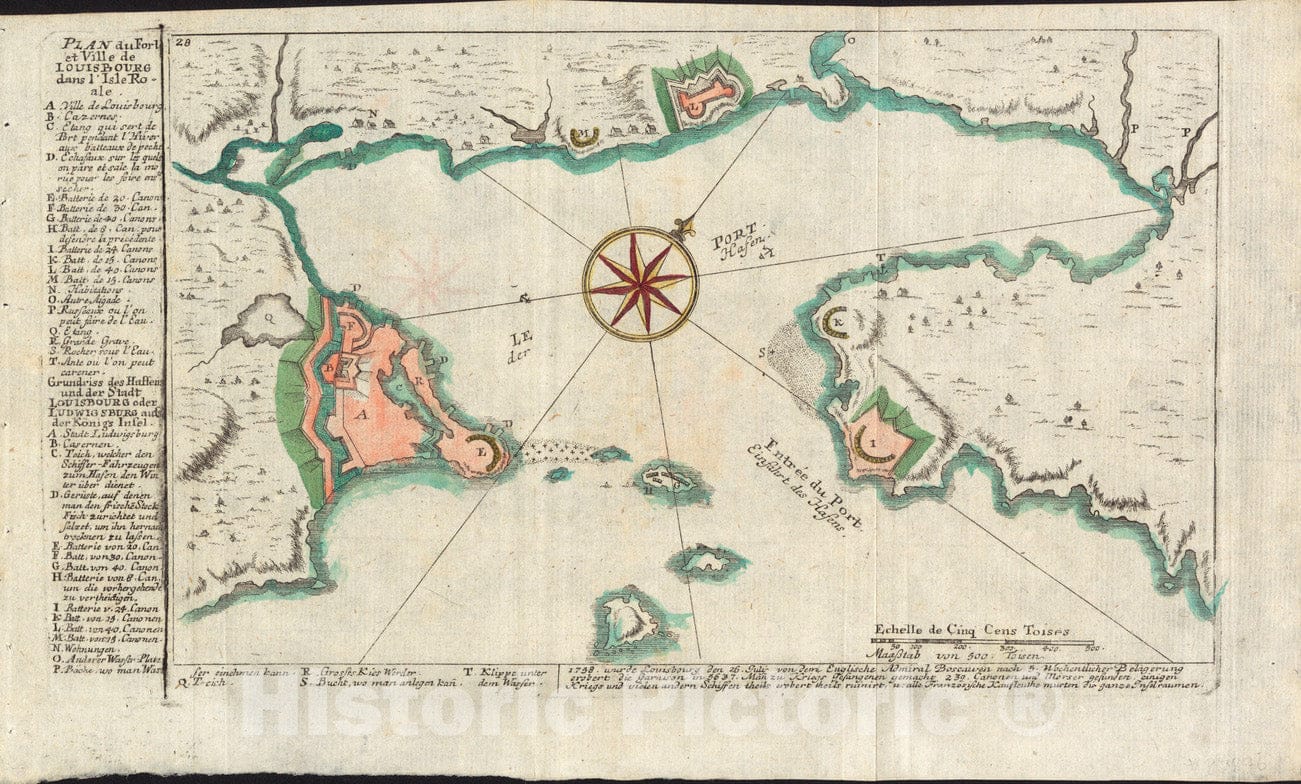 Historical Map, ca. 1760 Plan du Fort et Ville de Louisbourg Dans l'Isle Roale, Vintage Wall Art