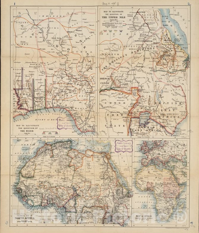 Historical Map, 1898 W. & A.K. Johnston's maps to illustrate The Niger and Upper Nile Questions, Vintage Wall Art