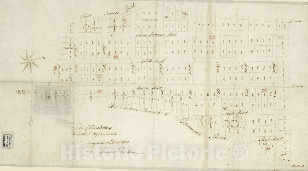 Historical Map, 1770 Plat of Carrollsburg, Vintage Wall Art