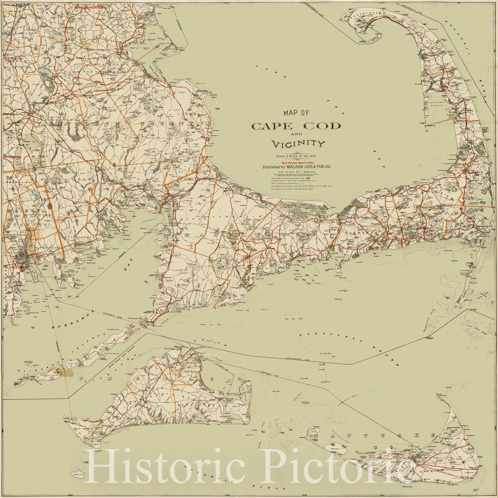 Historical Map, 1909 Map of Cape Cod and Vicinity, Vintage Wall Art