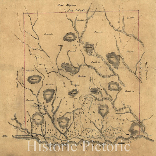 Historical Map, 1800-1809 Map of Las Ormigas Grant, Sabine and DeSoto Parishes, Louisiana, Vintage Wall Art