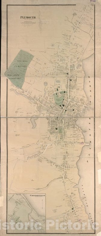 Historical Map, 1874 Plymouth : Town of Plymouth, Vintage Wall Art