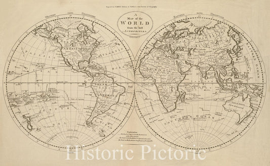 Historical Map, 1795 A map of The World from The Best Authorities, Vintage Wall Art