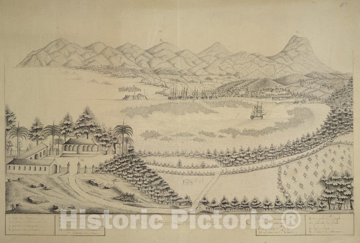 Historical Map, 1800 Vue du Port-au-Prince et SES Environs, Vintage Wall Art